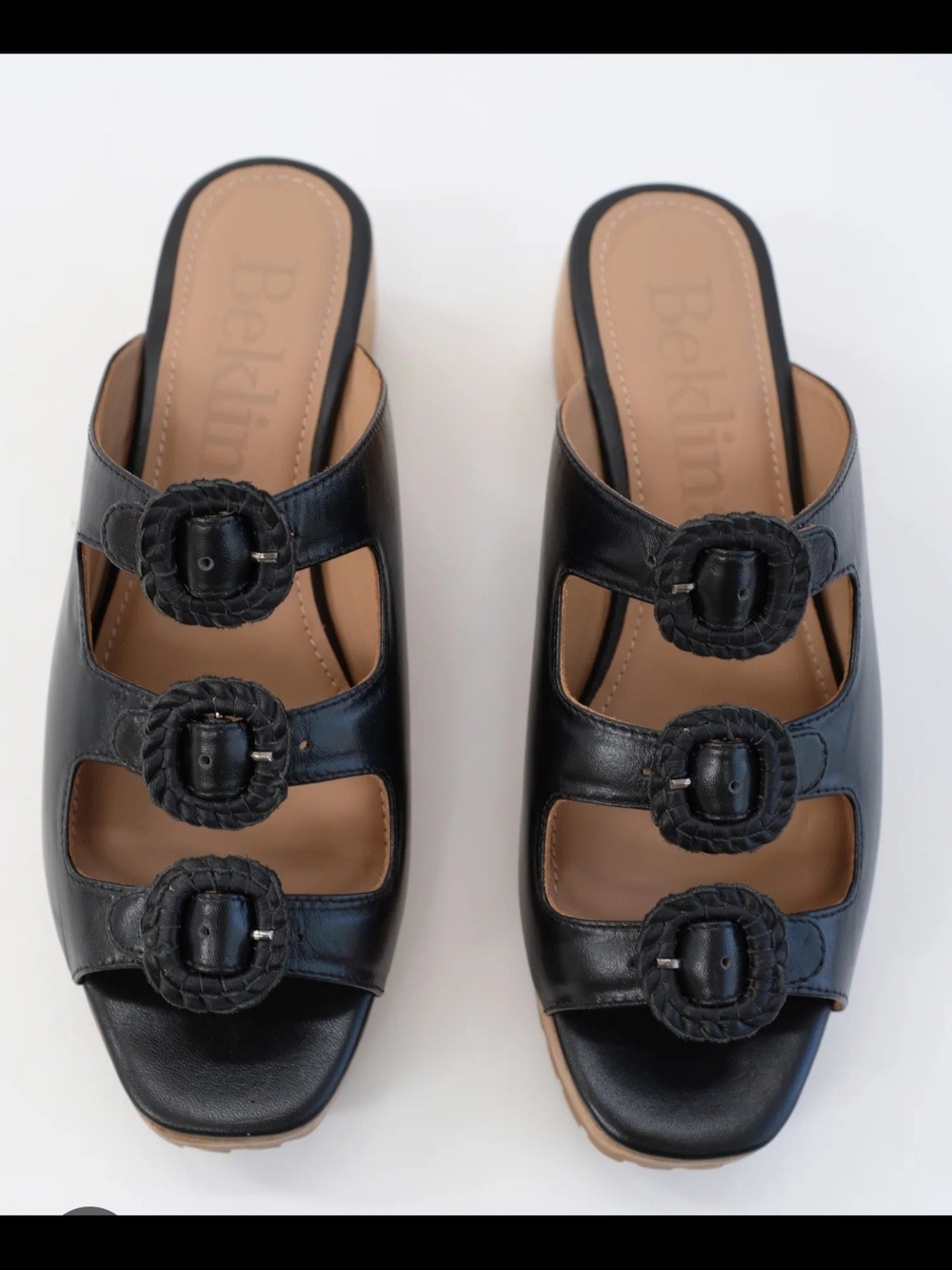 Belkina Triple-Buckle Clogs Sandals Black Leather